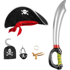 5Pcs Halloween Piraat Kostuum Props Set Hoed Haak Zwaard Oorbel En Eye Patch