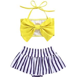 2 Pcs Baby Meisjes Halter Strik Tube Top + Gestreepte Korte Bodems Bikini Badpak Badmode Leuke Baby Meisjes Twee stuk Badmode