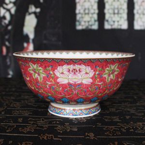 4.5/6 Inch Chinese Vintage Geluk Rode Keramische Kom Jingdezhen Bone China Ramen Soep Rijst Kommen Lotus Patroon Servies voor