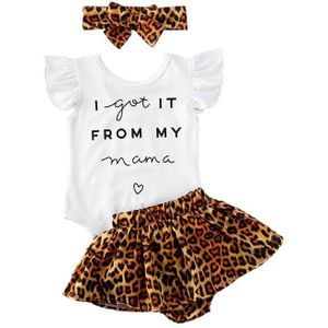 Peuter Baby Meisjes Kleding Sets 3Pcs Brief Ruches Korte Mouwen Romper Tops + Luipaard Shorts + Hoofdband Zomer Outfit 0-24M