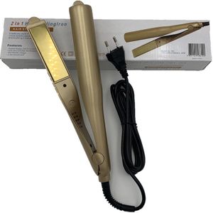 2 In 1 Goud Titanium Flat Iron Twist Haar Curling & Stijltang Irons Styling 1 Inch Pro Rechttrekken & krullen Haar Styling