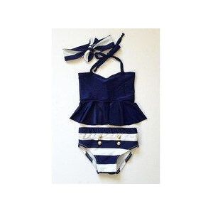 Summer Kinderen Meisje Mouwloze Halter Marine Streep 3 stks Swimwear Badpak Leeftijd 2-7 T