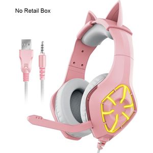 Kleurrijke Verlichting Kat Meisje Roze Wired Game Headset Computer Hoofdtelefoon Rgb Licht Stereo Oortelefoon Met Microfoon Voor PS4 Xboxone Pc