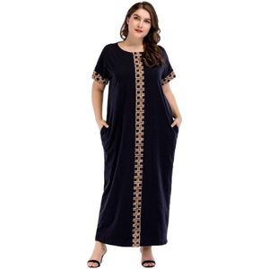 Vrouwen Maxi Gebreide Moslim Abaya Jurk Lange Robe Islamitische Traditionele Kleding Korte Mouw Zomer Dubai Arabische Gebed Dragen