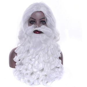 Kerst Kerstman Baard En Pruik Wit Krullend Lang Synthetisch Haar Pruik Cosplay Kostuum Christmas Rollenspel Haarstukje
