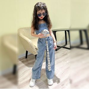 Kinderkleding Meisjes Pakken Lente 2022 Kinderen Denim Sets Vest + Jeans Broek Kind Casual Herfst Solid Kleding 4 5 6 8 10 12Yers