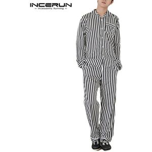 Incerun Mode Gestreepte Paar Pyjama Sets Mannen Lange Mouw Tops Broek Heren Nachtkleding Sets Nachtkleding Suits Homewear Plus Size