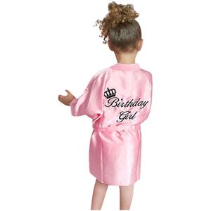 Brief Meisje Print Peuter Baby Girl Kid Effen Zijde Satijn Kimono Gewaden Badjas Meisjes Nachtkleding Pyjama Voor Meisjes