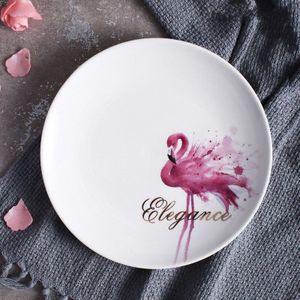 Flamingo Keramische Diner Platen Nordic Servies Kom Set Leuke Keramische Westerse Schotel Ronde Plaat Serveren Dessert Snack Gerechten