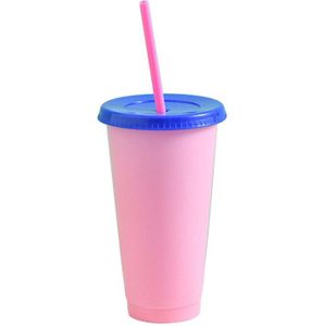 Kleur Veranderende Koud Drankje Kopjes, Herbruikbare Temperatuur-Gevoelige Plastic Kleurrijke Koffie Cup Met Deksels En Rietjes