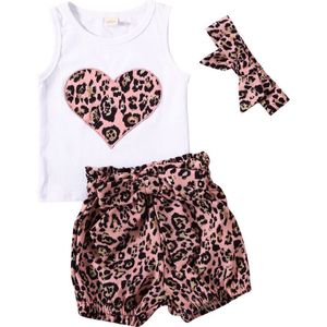 0-24M Pasgeboren Baby Meisje Kleding Sets Luipaard Print Vest Shirt Top Shorts Broek Zomer Outfit Kleding Set 3Pcs