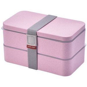 1200Ml Tarwe Stro Dubbele Lagen Lunchbox Met Lepel Gezonde Materiaal Bento Dozen Magnetron Voedsel Opslag Container Lunchbox