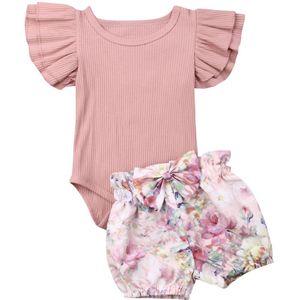 Zomer Peuter Baby Meisjes Sport Tops Romper Bloemen Broek Outfits Set Kleding 0-24M