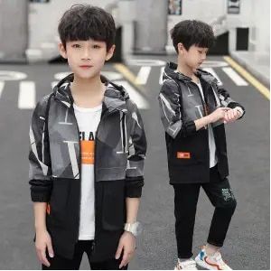 Tiener Jongens Winddicht Gedrukt Jas 2022 Lente Herfst Hooded Grote Kinderen Rits Jas Jongen Lange Windjack Koreaanse Kids top