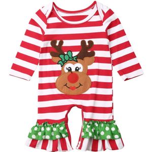 Baby Kerst Pasgeboren Baby Meisje Kerstman/Herten Gestreepte Ruches Lange Mouwen Romper Jumpsuit Overall Kleding