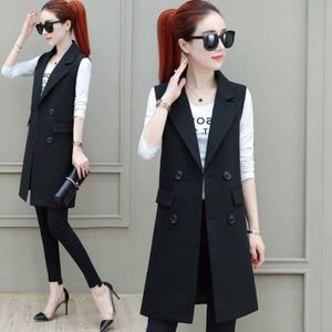 2022New Lente Herfst Vrouwen Vest Lange Sectie Koreaanse Slim Was Dunne Mid Lange Mouwloze Pak Vest Vest Jas Jas femme Tops