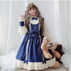 Vintage Palace Victoriaanse Jurk Blauwe Zoete Kawaii Lolita Jurk Lange Mouwen Strik Prinses Gothic Lolita Op Loli Cos Hoofdband