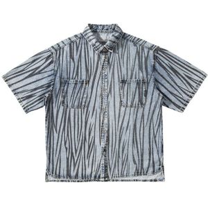 Dark Icoon Zebra Denim Shirt Mannen Zomer Voor Korte Rug Lange Mannen Shirt Streetwear Kleding