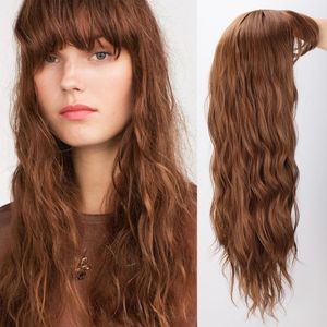 Aisi Schoonheid Lange Water Wave Synthetische Pruiken Met Pony Mix Bruine Pruik Voor Vrouwen Roze Rood Zwart Hittebestendige Hair