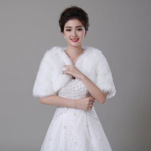 Half Mouwen Vrouwen Winter Wedding Faux Fur Jacket Bolero Wraps Bridal Coat Bruiloft Cape Faux Fur Bruid Shurg