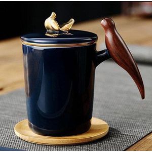 Keramische Creatieve Vogel Koffie Mok Met Houten Handvat Melk Mokken Grote Deksel Zelf Roeren Thee Cups Europese Creatieve Mokken