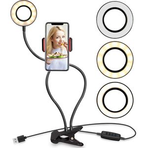 3.5 ""Clip Op Selfie Ring Licht Met Mobiele Telefoon Houder Flexibele Lange Armen Dimbare Make Up Lamp Bureau Tafel lamp Led Licht Invullen