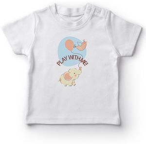 Angemiel Baby Game Play Bereid Olifant Baby Boy T-shirt Wit