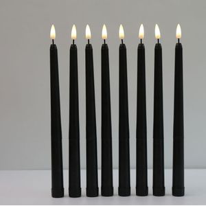6 Stuks Plastic Flikkerende Black Flameless Taper Kaarsen, Battery Operated Geel Decoratieve Elektronische Kaarsen Voor Kerst