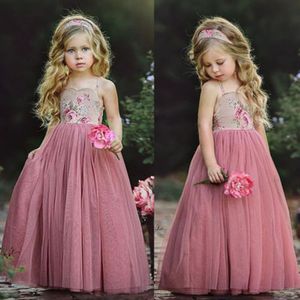 Prinses Jurk Kinderen Meisje Roze Kant Bloem Strappy Jurk Maxi Lange Prinses Partij Kinderen Zomer Baljurk Formele jurk