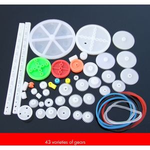 43 Soorten Plastic Gear Kit, motor Gear Assortiment Katrol Riem Shaft Robot Motor Worm Voor Diy Speelgoed Auto Model Accessoires