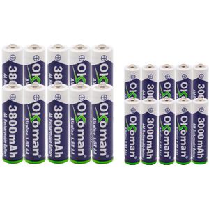Okoman 1.5 V AAA 3000 mAh Alkaline Oplaadbare batterij + 3800 mAh AA Alkaline batterij voor LED licht speelgoed klok MP3 speler