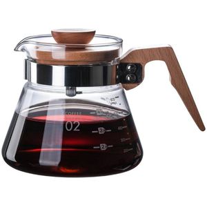 600Ml Glas Koffie Potten Decanter Karaf Hoge Borosilicaatglas Hand Koffiepot Hittebestendig Houten Handvat Glas C