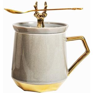 Herten Decoratie Keramische Mok Koffie Water Melk Cup Met Lepel En Deksel
