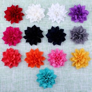 30 stks/partij 3.5 ""13 Kleuren Kunstmatige Double-Layer Lotus Bloemen Voor Kinderen Haar Accessoires Winter Stof Bloemen voor Hoofdbanden