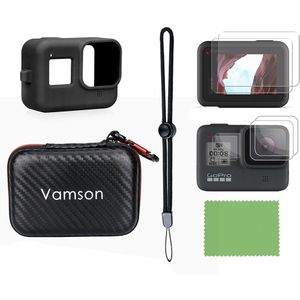 Vamson Accessoires Kit Voor Gopro Hero 8 Zwart Bundel Bevat Zwarte Draagtas + Gehard Glas Screen Protector VP814