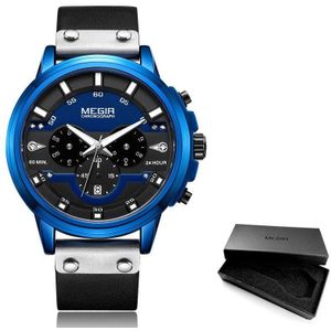 Megir 24 Uur Chronograaf Quartz Horloges Waterdicht Casual Lederen Horloge Voor Man Lichtgevende Handen Sport Horloge 2080 Geel