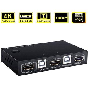 Kvm Switch Hdmi 2 Port Video Switcher Splitter Delen 2 Computers Met Toetsenbord Muis Monitor Draadloze Verbindingen Hud 4K hd