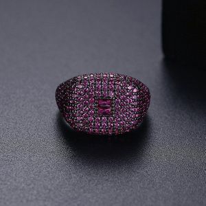 Jinse Mode Kleurrijke Cubic Zirkoon Iced Out Ringen Voor Mannen Vrouwen Rose Vergulde Verstelbare Ring Hip Hop Sieraden