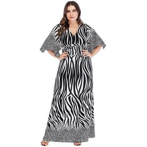 Plus Size Jurk 5xl 6xl Vrouwen Zomer V-hals Batwing Mouw Hoge Taille Gestreepte Print Lange Jurk Dames Tuniek Maxi lange Jurken