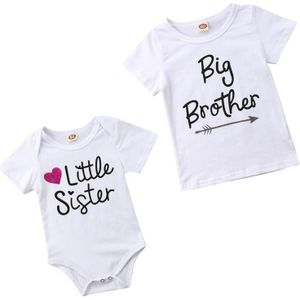 Familie Bijpassende Kids Baby Zusje Korte Mouwen Letters Rompertjes Bodysuit Grote Broer Katoenen T-shirt Tops Kids Jongens Kleding