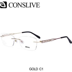Vrouwen Brilmontuur Optische Randloze Pure Premium Titanium Vrouwen Randloze Korte Zicht Brillen Titanium Roze Wijn Rood J85523