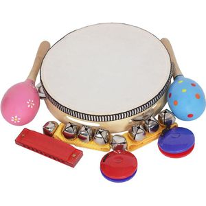 8 Stks/set Muzikaal Speelgoed Slaginstrumenten Band Ritme Kit Tamboerijn Maracas Castagnetten Handbells Harmonica Voor Kinderen