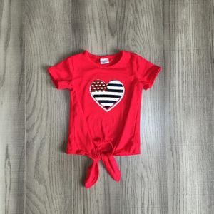 Juli 4th Zomer Baby Meisjes Onafhankelijkheid Dag Raglans Boutique Rode Sterren Katoen Flip Tie Knot Top Shirts Kleding Streep T