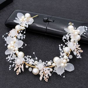 Bruiloft Haar Accessoires Vrouwen Crystal Pearl Bridal Hoofddeksels Satijnen Lint Sieraden Voor Bruiden Tiara Kronen Hoofdbanden