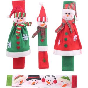 3/4Pcs Xmas Sneeuwpop Flanel Koelkast Handschoenen Kerst Festival Decor Set Voor Oven Frigeratoe Handvat Deurknop Cover doek