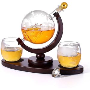Whiskey Decanter Globe Set Met 2 Geëtst Globe Whisky Bril-Voor Drank, Bourbon, vodka-850Ml.