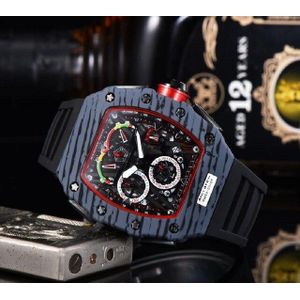 Top Digite Versie Skeleton Dial Ntpt Alle Carbon Fiber Patroon Case Japan Saffier Heren Horloges Rubber Sport Horloges