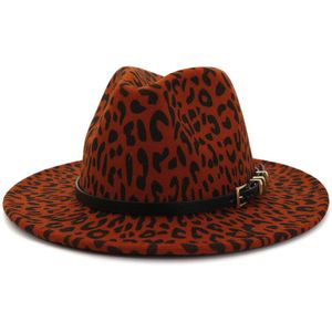 Vrouwen Luipaard Brede Rand Wol Fedora Panama Hoed Met Gesp Partij Trilby Cowboy Hoed Mode Jazz Cap