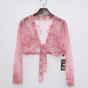 Zomer Vrouwelijke Perspectief Korte Shawl Jasje Vintage Vrouwen Borduren Bloemen Lange Mouwen Lace Bolero Bolero Voor Party