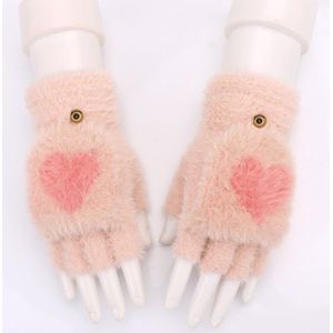 Winter Vrouwen Vingerloze Handschoenen Gebreide Winter Warm Dames Roze Hart Wol Half Vinger Handschoenen Mitten Vrouwelijke Hand Pols Mittens